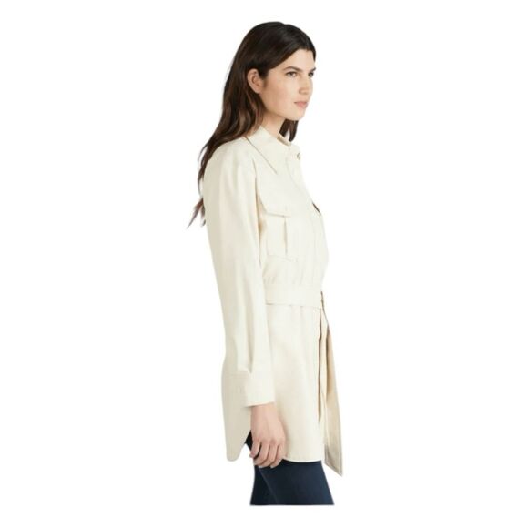 NVLT Vegan Leather Belted Shacket Jacket Ivory Snap‎ Front Long Line S - Picture 2 of 9